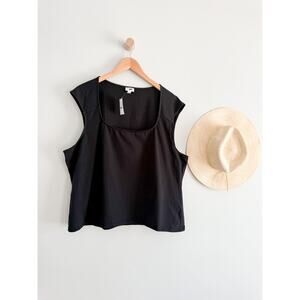 J.Crew Factory | NWT Cap-sleeve stretch cotton-blend squareneck top Black  Sz 3X